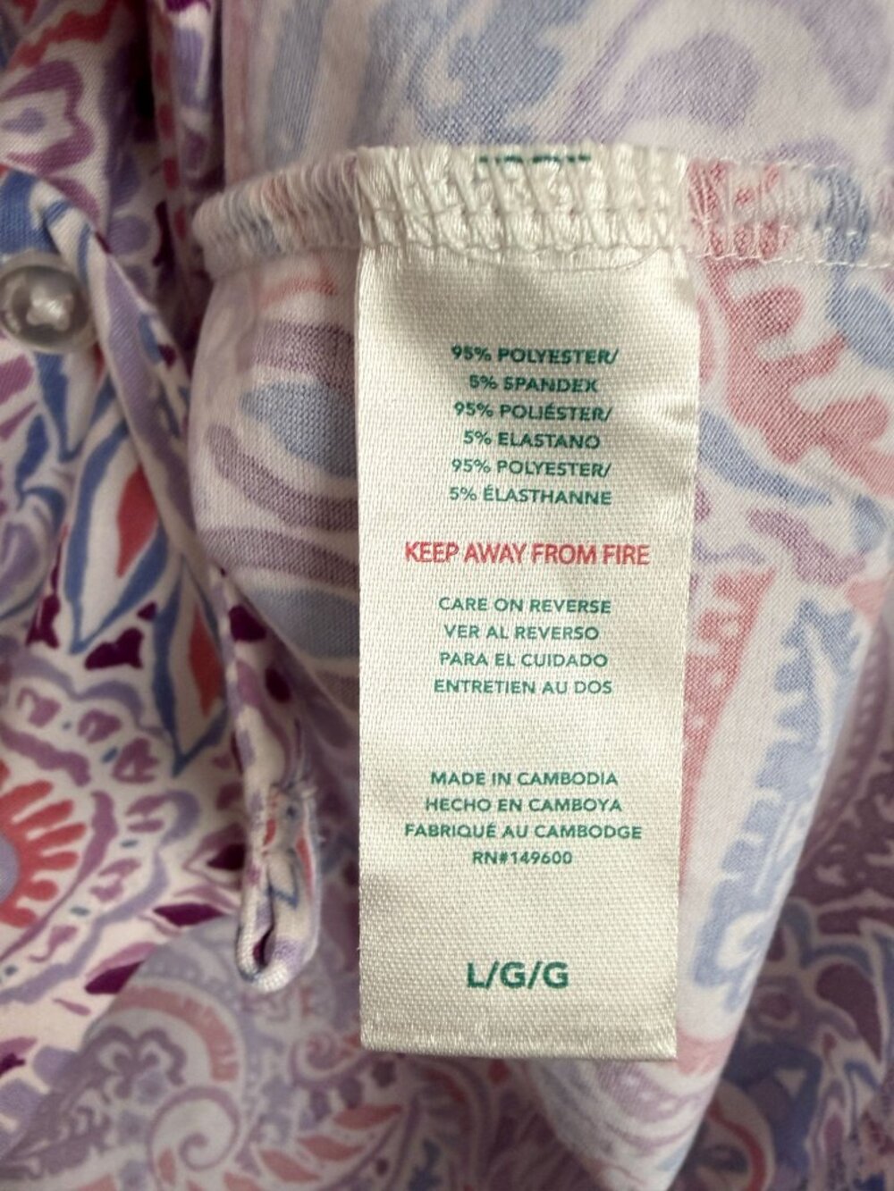NWT Vera Bradley Paisley 2-Piece Pajama Set Button-Up Shirt Pants Large Pockets - Picture 5 of 14